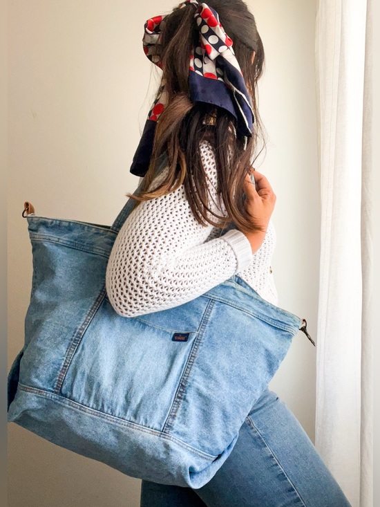 Shane Handbags - Vintage 80s Shane Light Wash Oversized Large Denim Tote Bag